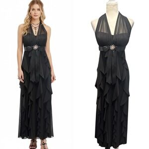 Vtg 90s Y2K Halter Fairycore Sleeveless Maxi Dress Sz 6 Whimsical Romantic Goth